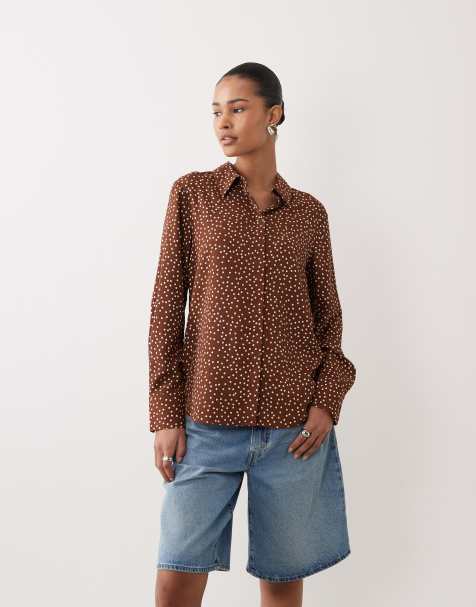 Mango classic shirt in brown and cream polka dot - view 1