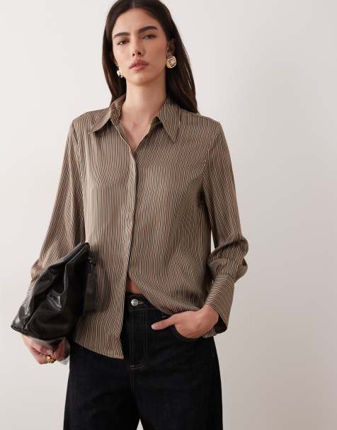 Mango classic shirt in brown pinstripe - view 1