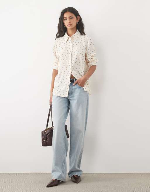 Mango classic shirt in ivory polka dot print, 3 of 4