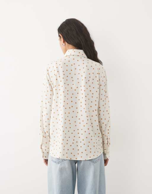 Mango classic shirt in ivory polka dot print, 4 of 4