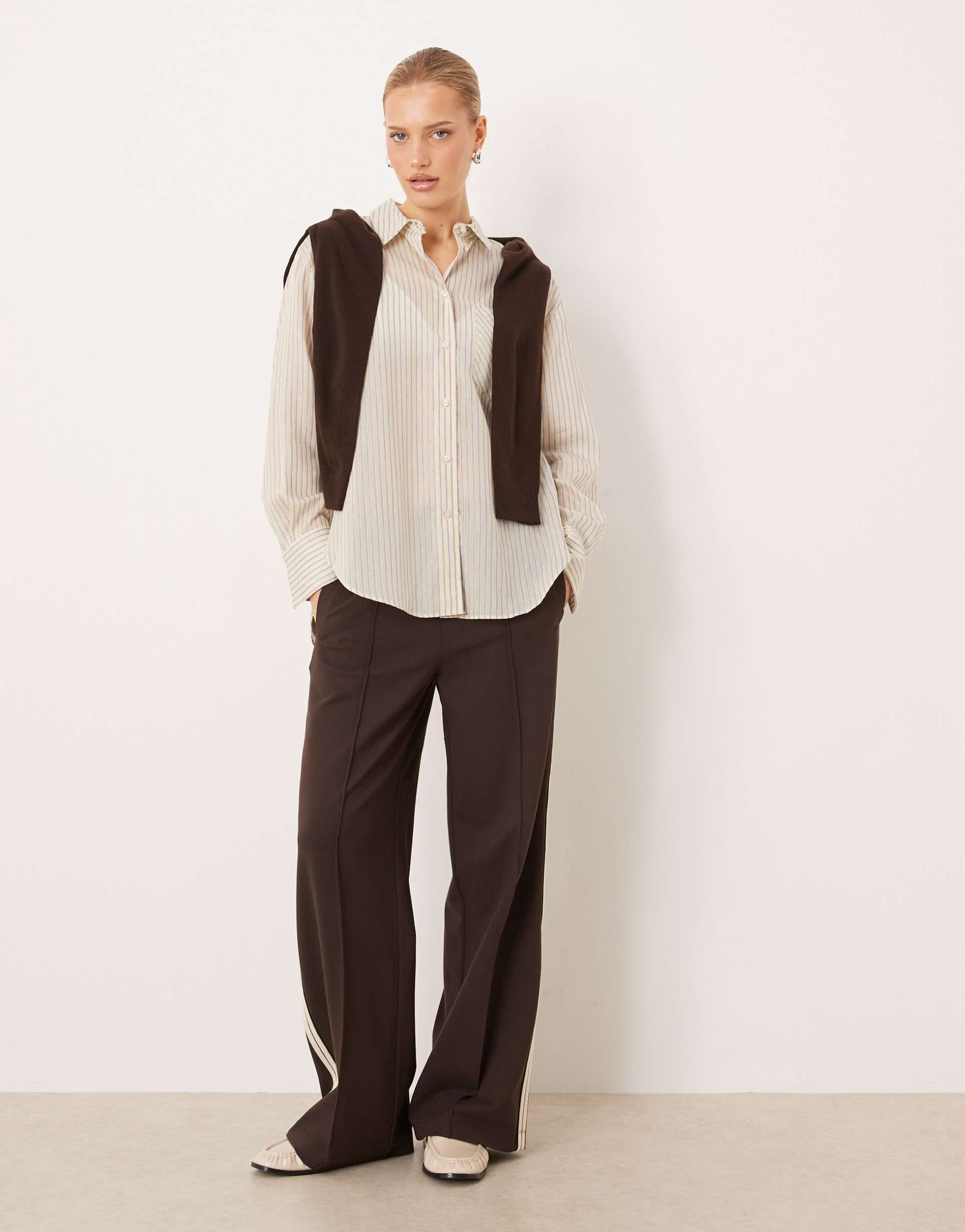 mango classic shirt in pale yellow and blue stripe