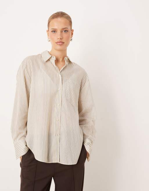 Mango classic shirt in pale yellow and blue stripe, 2 of 4