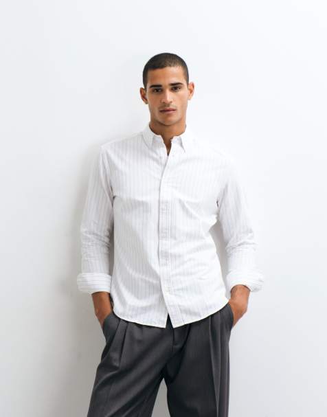 Mango classic shirt in white pinstripe - view 1