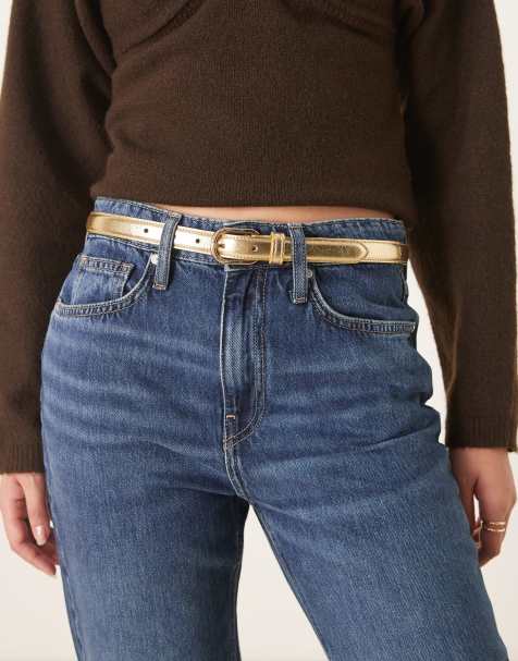 Mango classic slim belt in gold - view 1