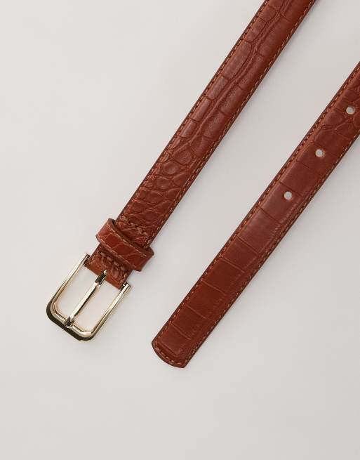 Mango classic slim croc belt in brown