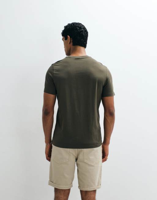 Mango classic slim fit t-shirt in khaki, 4 of 5