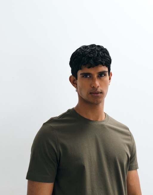 Mango classic slim fit t-shirt in khaki, 5 of 5