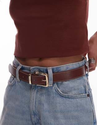Mango classic square buckle belt in brown
