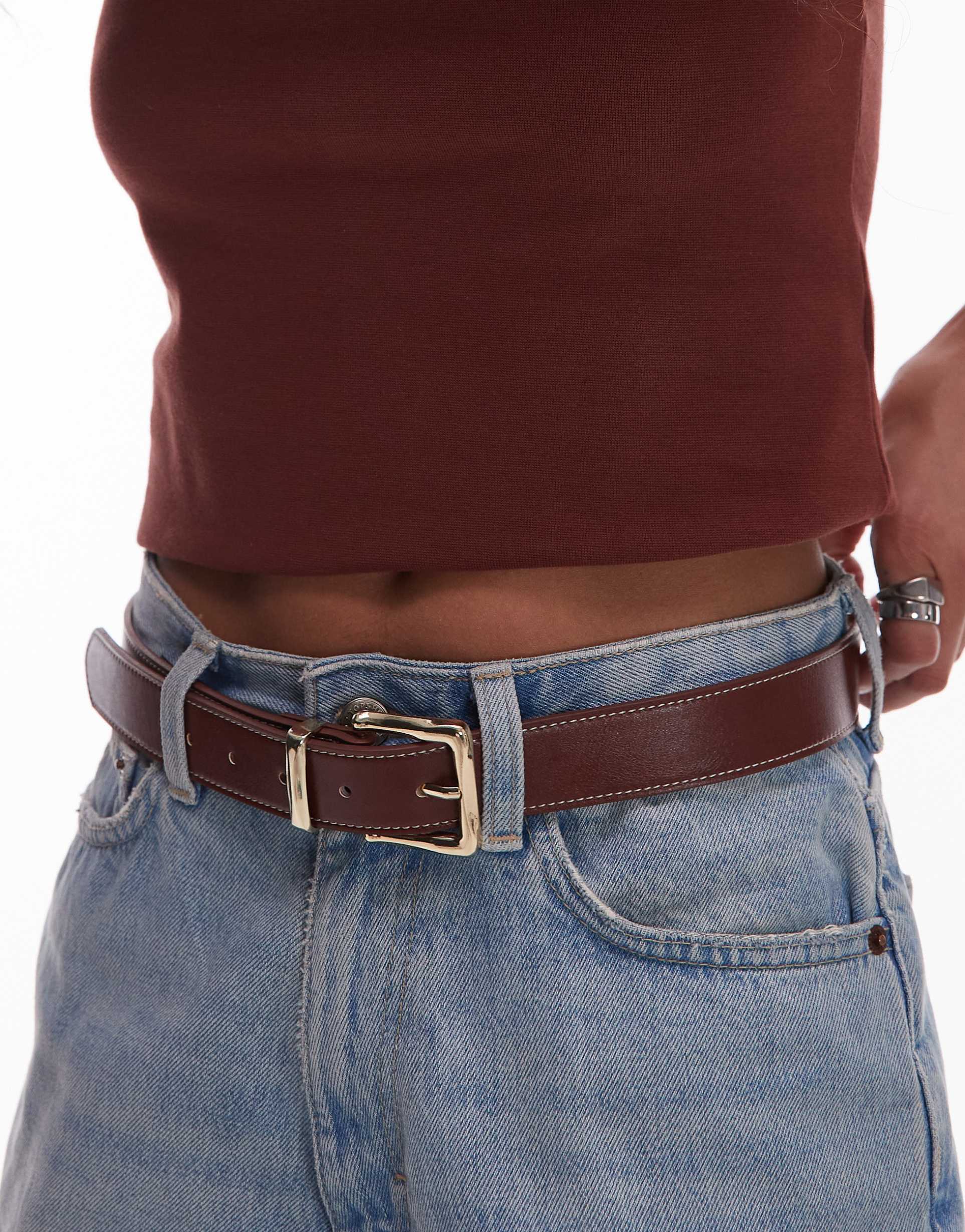 mango classic square buckle belt in brown