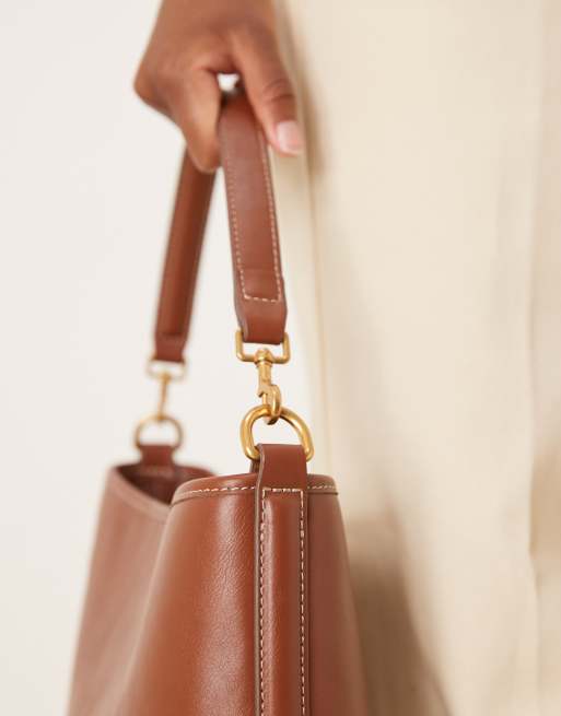 Mango classic square shoulder bag with gold accents in brown