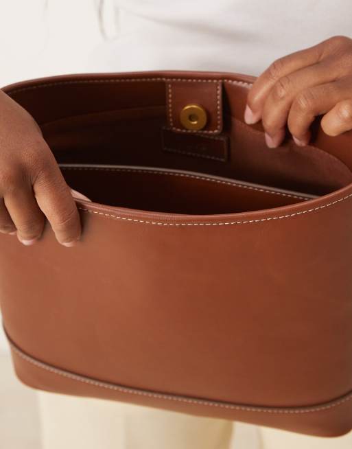 Mango classic square shoulder bag with gold accents in brown