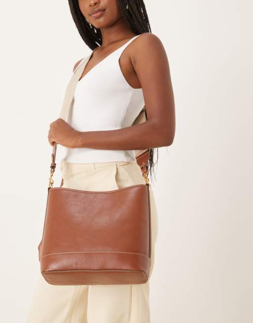 Mango classic square shoulder bag with gold accents in brown