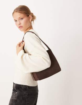Mango Classic Square Suede Shoulder Bag In Brown