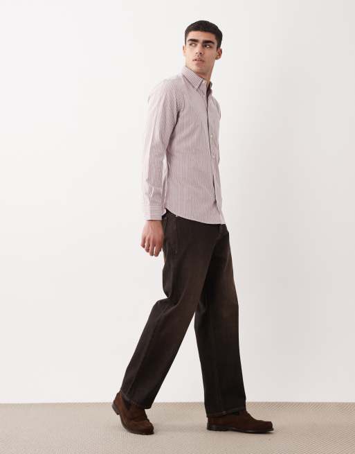 Mango classic striped long sleeve shirt in red, 2 of 5