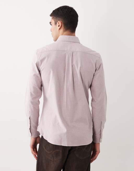 Mango classic striped long sleeve shirt in red, 4 of 5