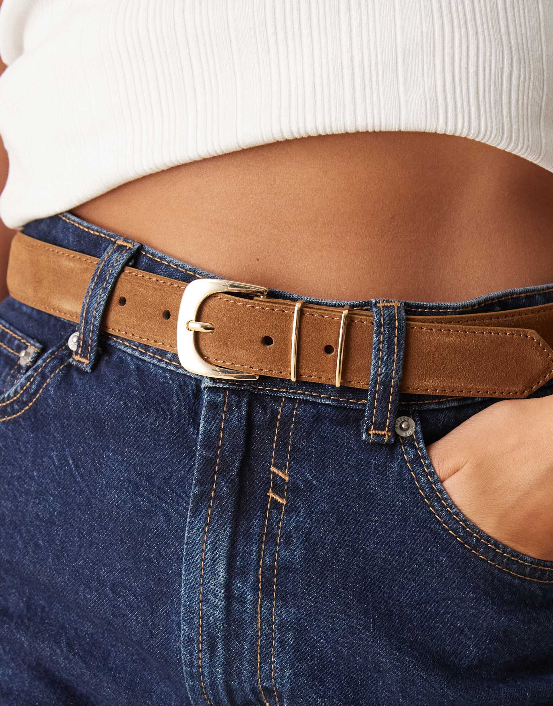 mango classic suede belt in brown