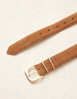 Mango Classic Suede Belt In Brown