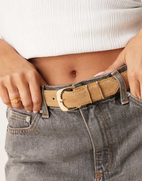 Mango classic suede belt in tan - view 1