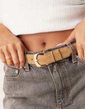 ASOS DESIGN suede belt with fine tubular buckle in tan