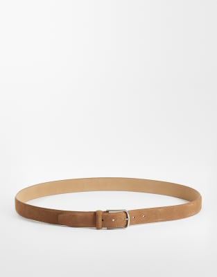 Mango Classic Suede Belt With Silver Hardware In Brown