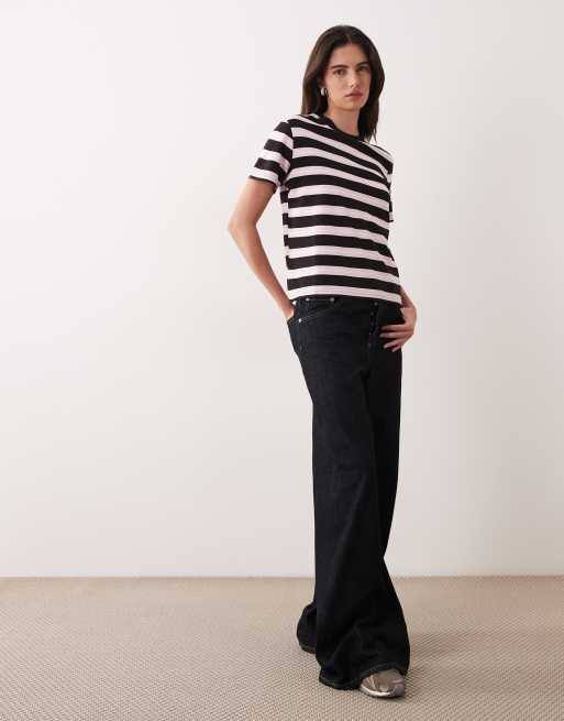 Mango classic t-shirt in pink and brown stripe, 2 of 4