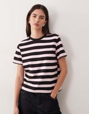 Mango classic t-shirt in pink and brown stripes brown 11590₽