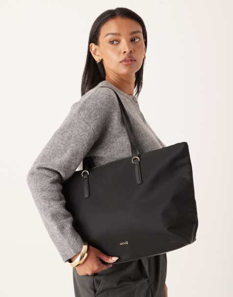 Mango classic tote bag in all black - view 1