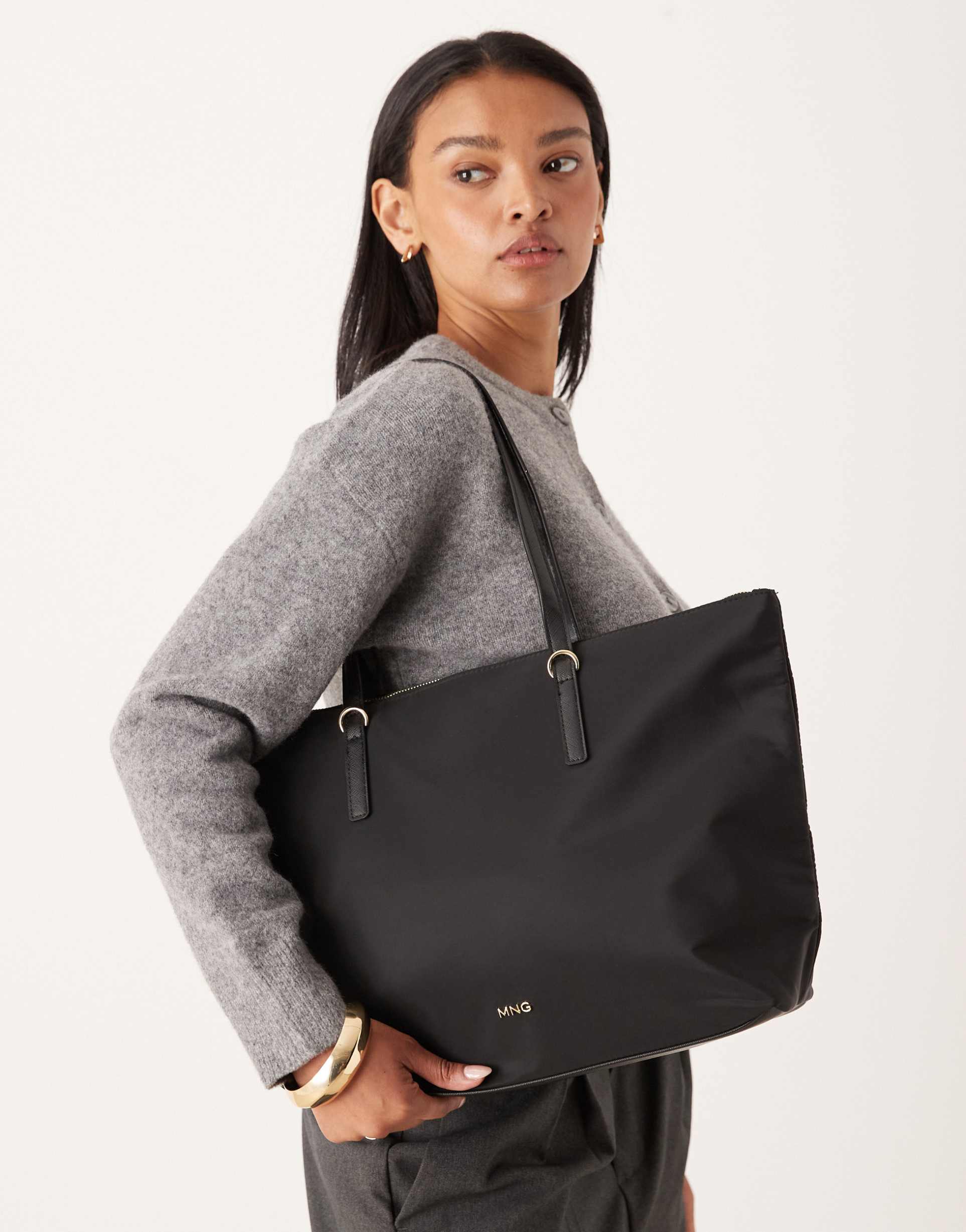 mango classic tote bag in all black