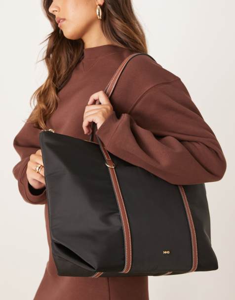 Mango classic tote bag with contrast handles in black - view 1