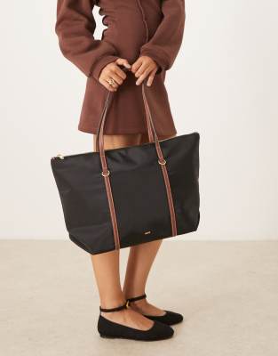 Mango Classic Tote Bag With Contrast Handles In Black