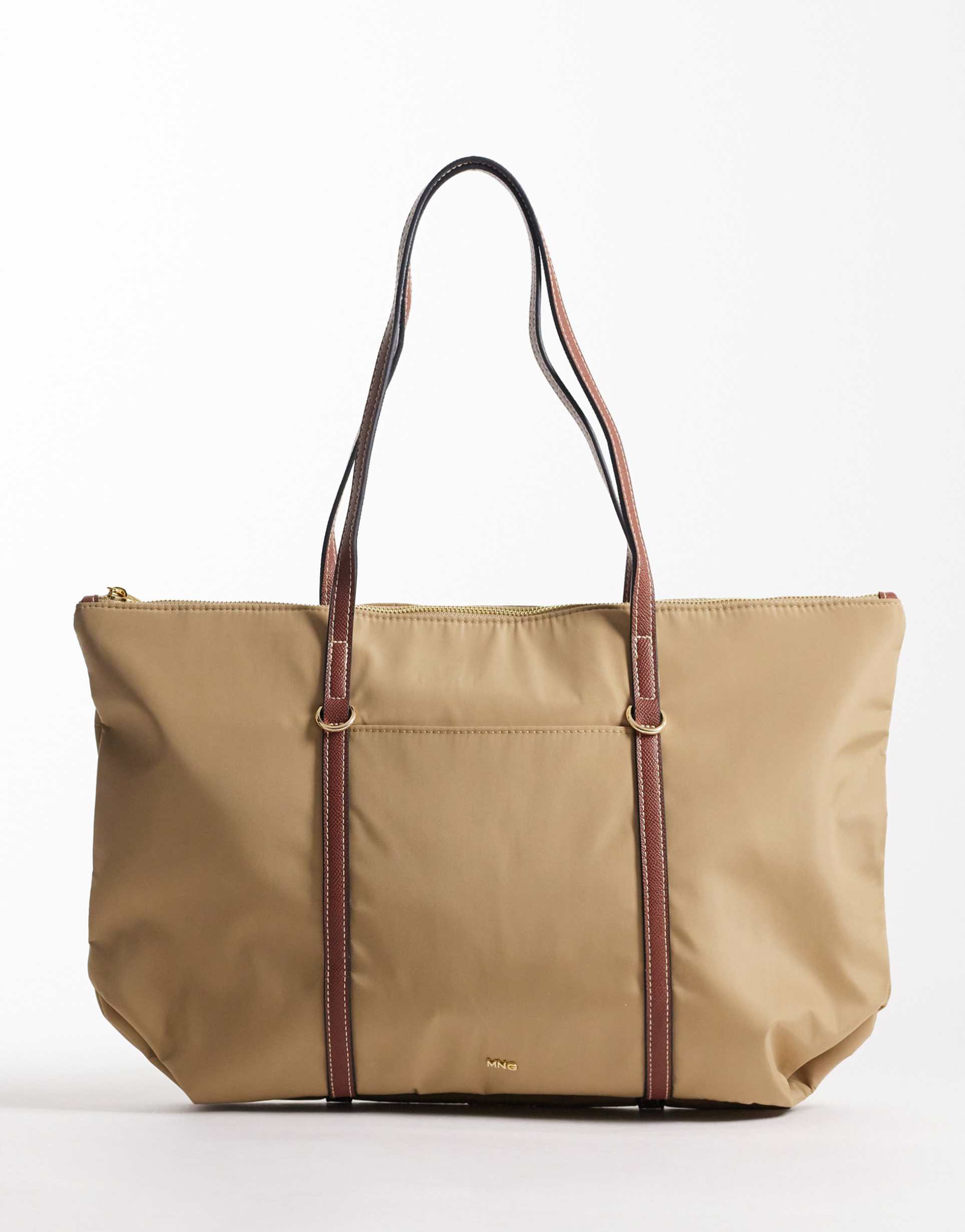 mango classic tote bag with contrast straps in tan