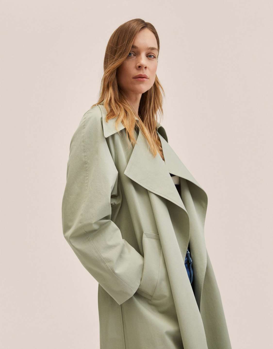 <b>Mango</b> classic <b>trench</b> coat in sage, 2 of 4.