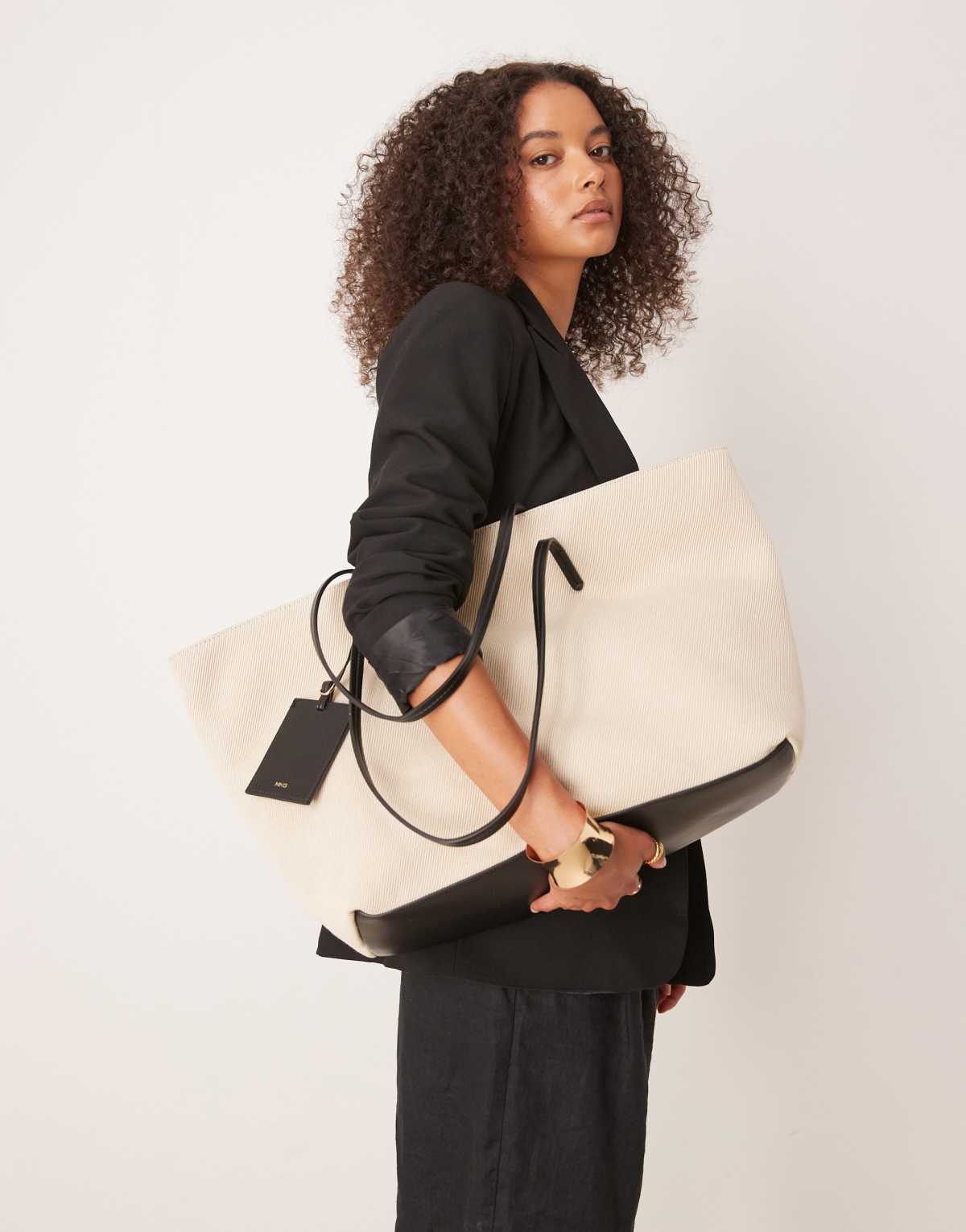Mango classic woven tote bag in ivory