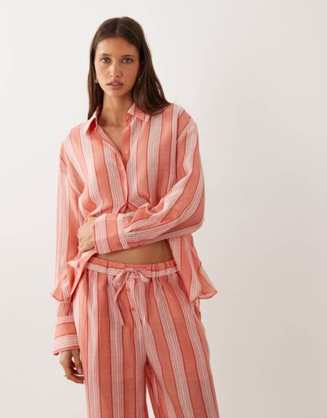 Mango - Clay - Camicia oversize arancione e rosa a righe in coordinato - view 1