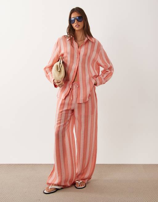 Mango - Clay - Camicia oversize arancione e rosa a righe in coordinato, 2 di 4