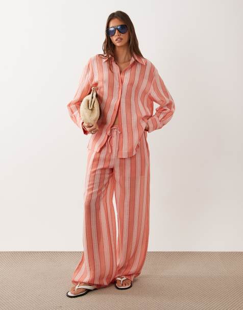Mango – Clay – Orange och rosasandigt set i oversize med skjorta och byxor - view 1