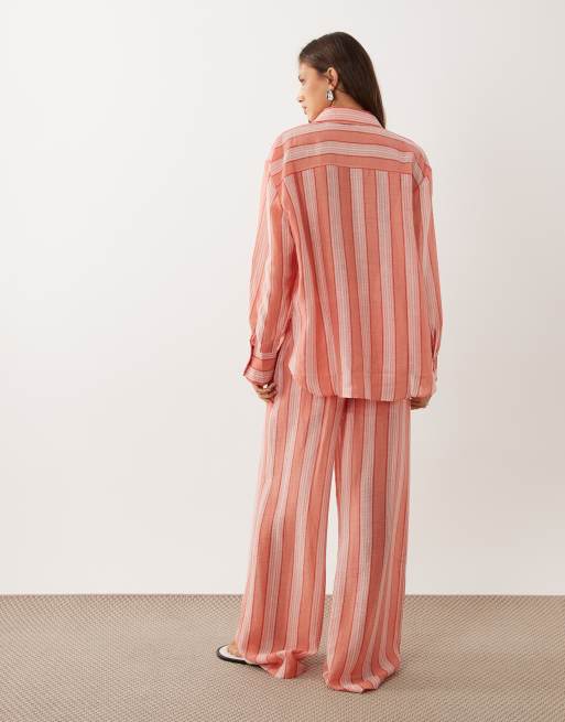 Mango - Clay - Oversized gestreepte broek in oranje en roze, deel van co-ord set, 4 van 5