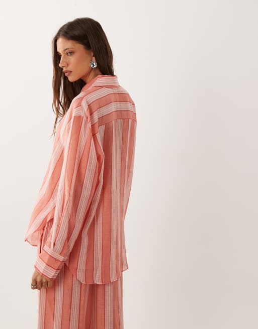 Mango Clay oversized shirt co-ord in orange and pink stripe, 4 of 4
