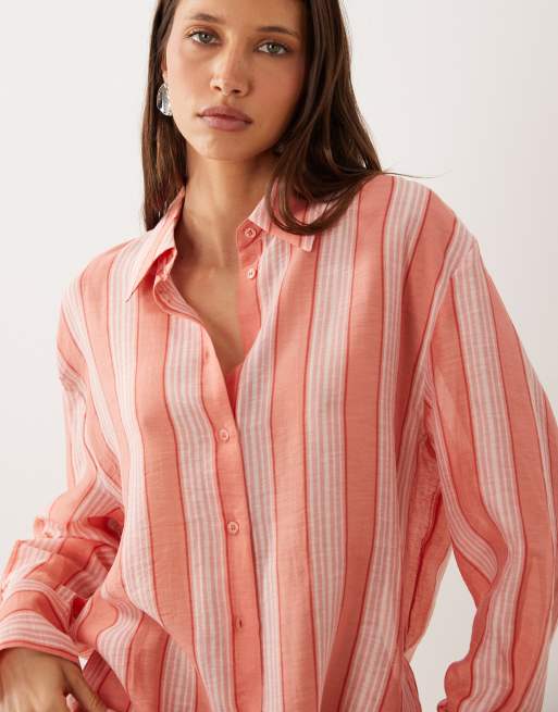 Mango Clay oversized shirt in orange and pink stripes - part of a set, 3 of 4