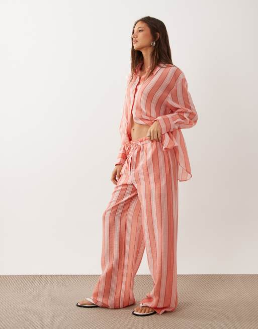 Mango - Clay - Pantalon d'ensemble oversize à rayures - Orange et rose, 3 de 5