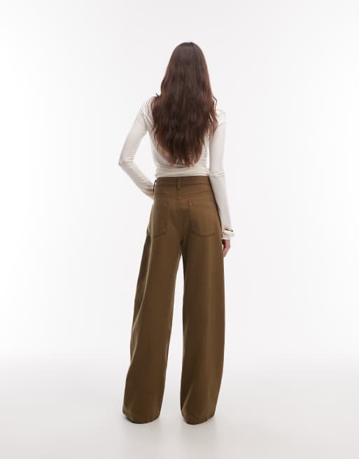Mango Clemence 100% cotton baggy jeans in khaki, 2 of 5