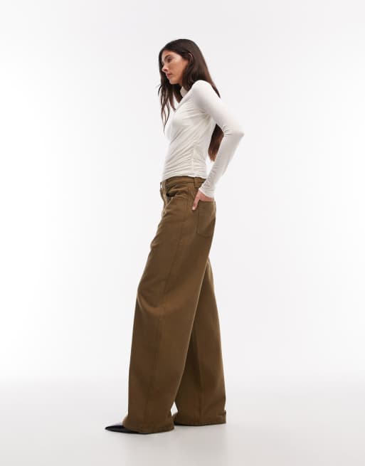 Mango Clemence 100% cotton baggy jeans in khaki, 3 of 5