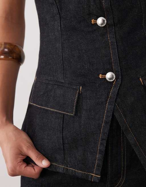 Mango - Clemence - Bandeau-top van katoen met knoopsluiting in indigo, deel van co-ord set, 3 van 4