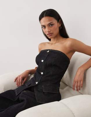 Mango - Clemence - Trägerloses Oberteil aus 100% Baumwolle in Indigoblau mit durchgehender Knopfleiste, Kombiteil