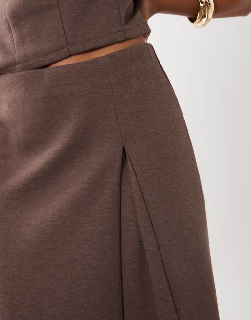 Mango Clinta flowy midi skirt co-ord in brown, 2 of 5