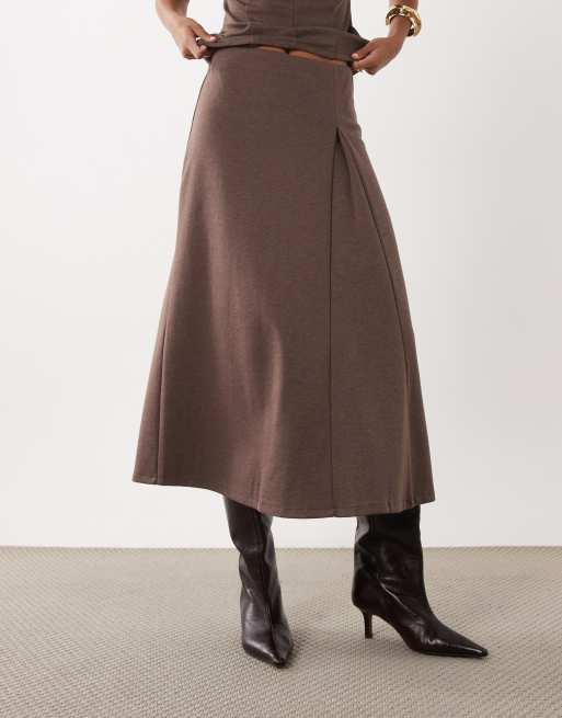 Mango Clinta flowy midi skirt co-ord in brown, 3 of 5
