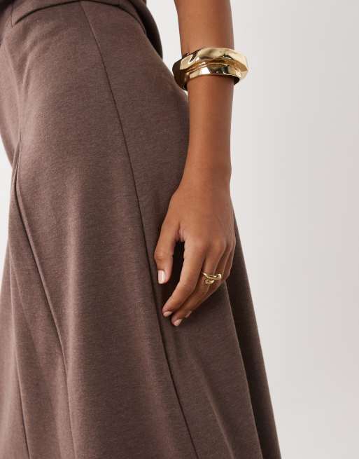 Mango Clinta flowy midi skirt co-ord in brown, 4 of 5