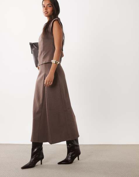 Mango Clinta gonna midi fluida coordinata marrone - view 1