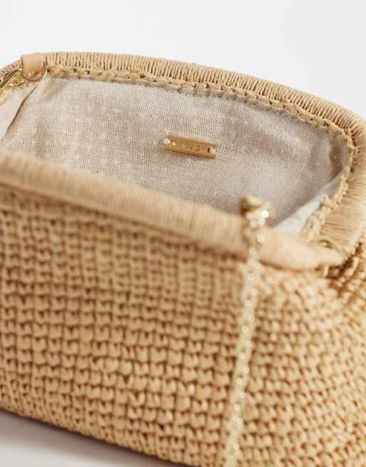 Mango – Clutch aus Bast in Beige mit abnehmbarer Kette, 3 von 4
