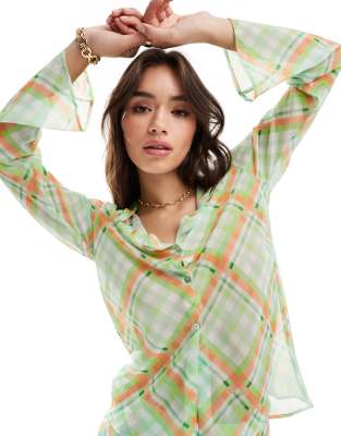 Mango co-ord check shirt in orange and green